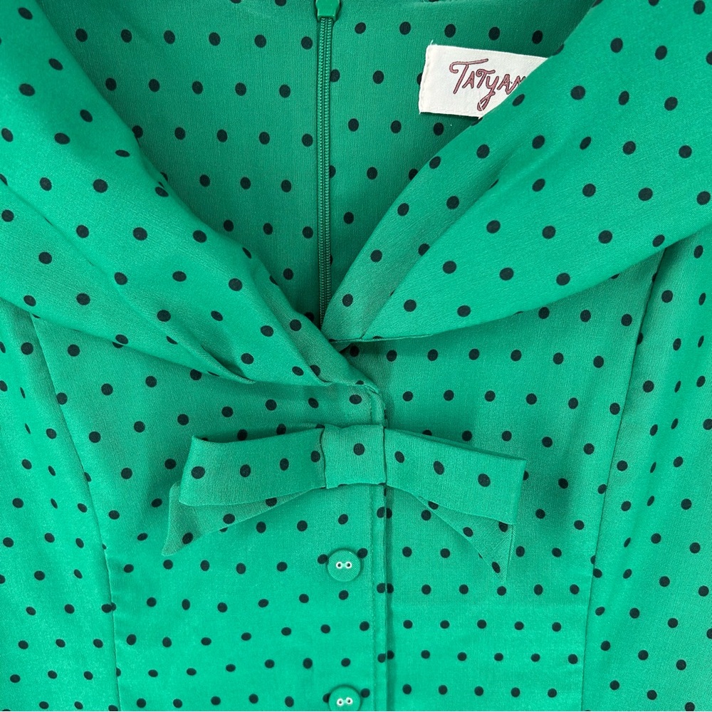 Tatyana Esmeralda Green and Black Polka Dot Swing Pin Up Dress Faux Buttons 4XL - Picture 3 of 9